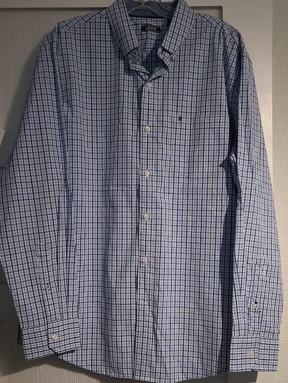 Izod Light Blue and Navy Checked Button-Down Dress Shirt